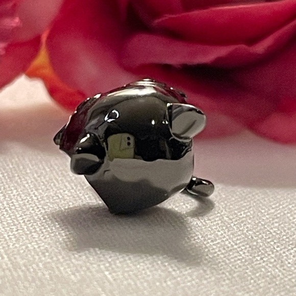 Charm for Pandora Bracelet Black Cat Holding a Rhinestone Heart Sterling Silver - Picture 4 of 13